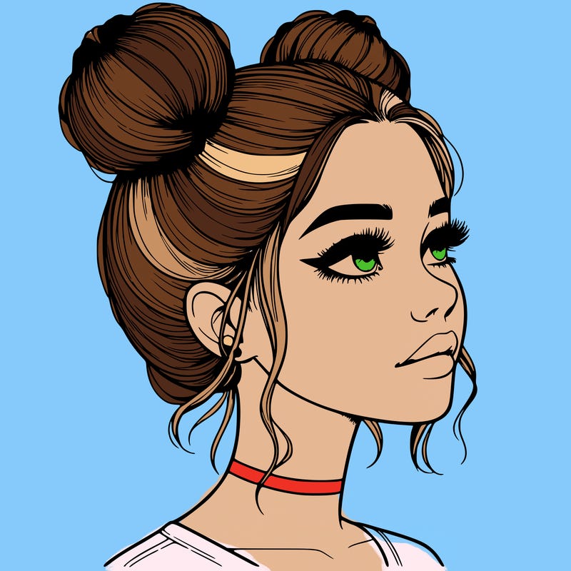 realistic girl with buns on the top of her head