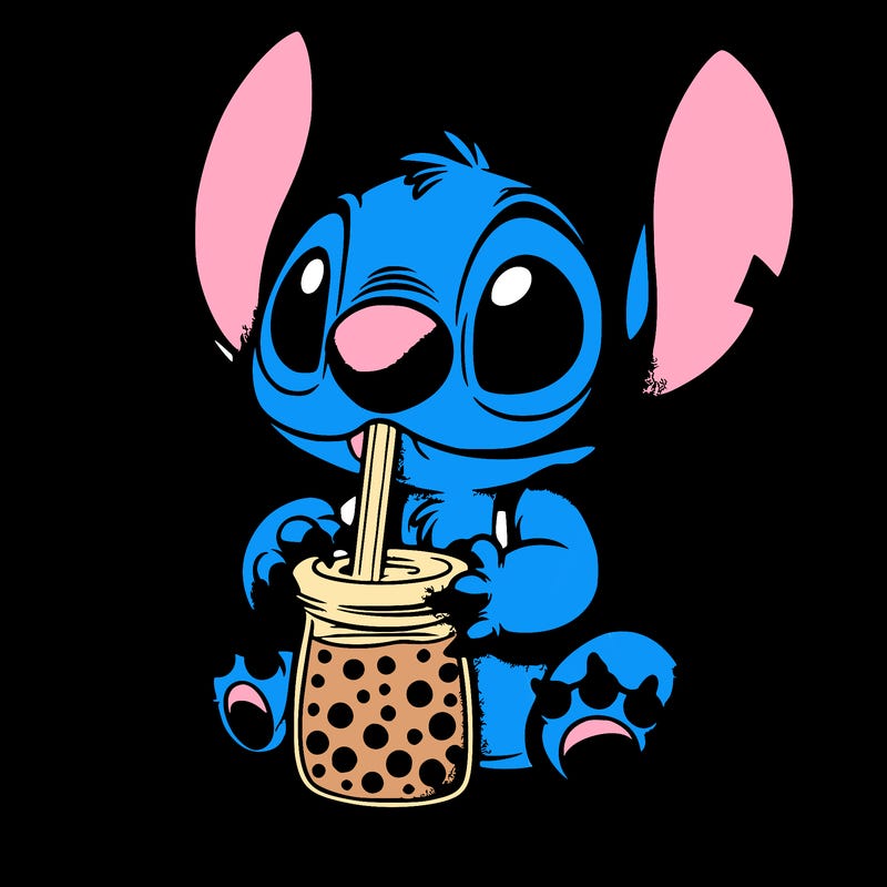 stitch drinking boba tea