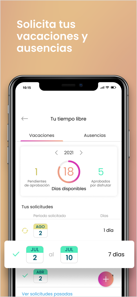 Dialenga - Pantalla de la aplicación móvil Dialenga para gestionar las vacaciones de los empleados y las solicitudes de tiempo libre.