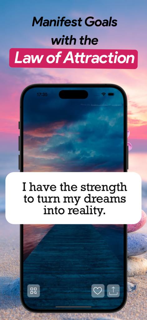 Positive Affirmations: Uplift - Uplift app screen displaying a positive affirmation for manifesting goals with the law of attraction.