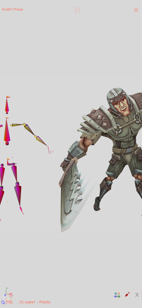 Sketch 3D - A 3D warrior character with a visible skeletal rigging structure for animation.