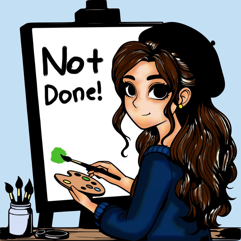 realistic girl artist painting a blank canvas