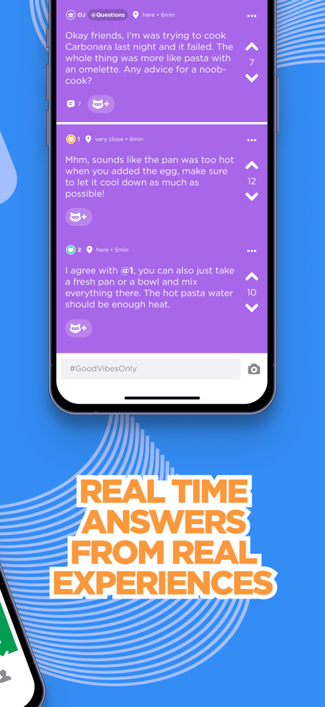 Jodel app interface showing anonymous local community members providing real time cooking advice