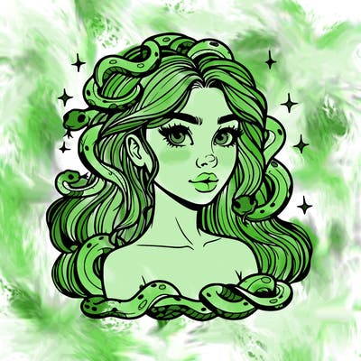 realistic girl with snakes as hair