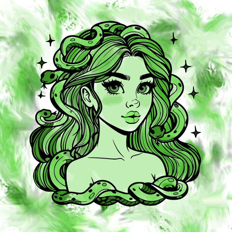 realistic girl with snakes as hair