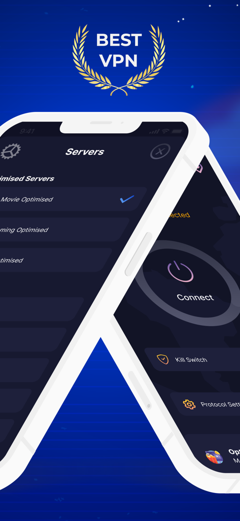 Interface da VPN Easy Proxy para iPhone mostrando listas de servidores otimizados e um botão de conexão de um toque