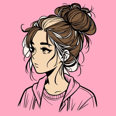 realistic teenage girl with a messy bun
