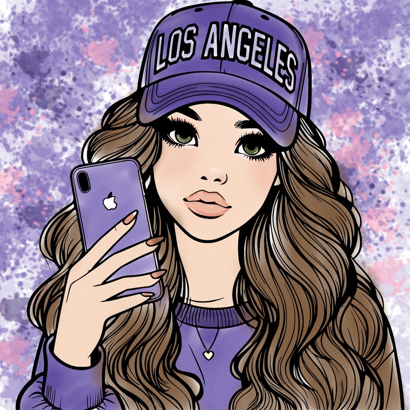 realistic beautiful girl wearing los ángeles cap holding an iphone
