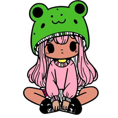 a girl wearing a frog hat and some frog socks