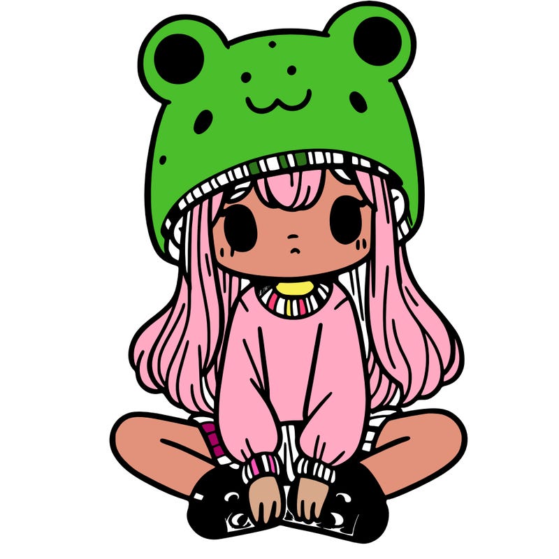 a girl wearing a frog hat and some frog socks