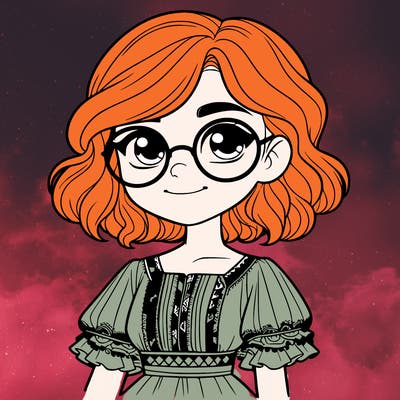 one girl with medium short hair, which are wavy. she has round glasses. she wears a latina outfit.