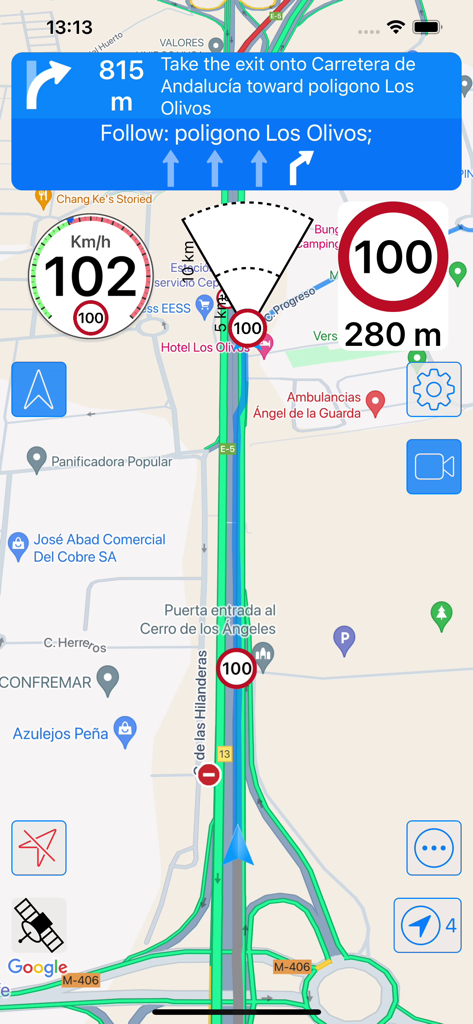 RadarAll Speed Camera Detector - Tela do aplicativo RadarAll mostrando mapa de navegação e alertas de radares