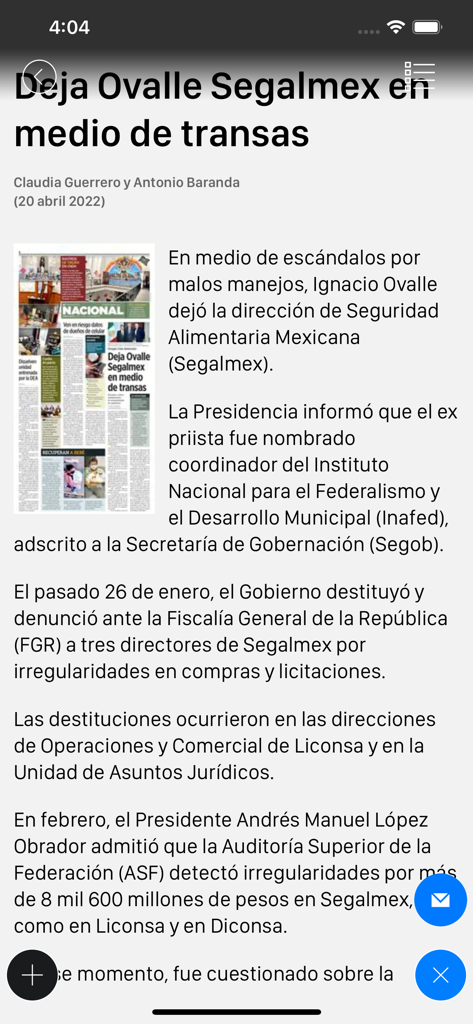 REFORMAデジタル新聞アプリで政治ニュース記事が表示されているスマートフォンの画面。