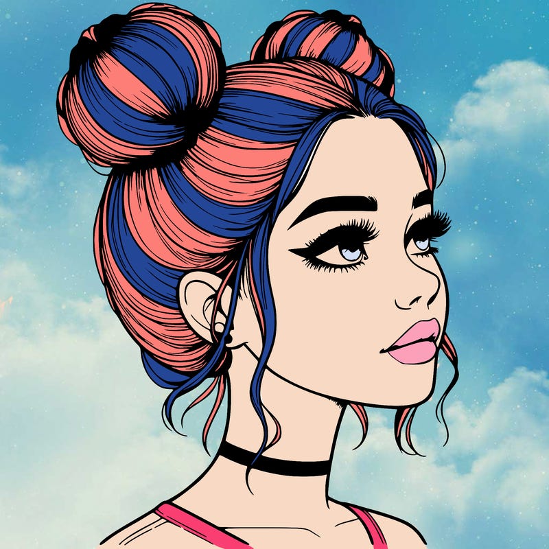 realistic girl with buns on the top of her head