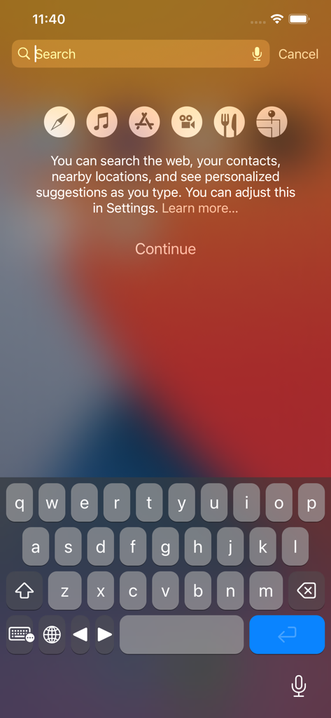 Keybuild - Keybuildカスタムキーボードインターフェース。iPhoneの検索画面に表示。