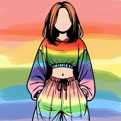 realistic girl faceless with baggy pants and a crop top