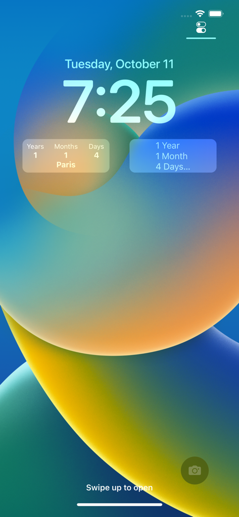 iPhone-Sperrbildschirm mit zwei Urlaubs-Countdown-Widgets für eine Reise nach Paris