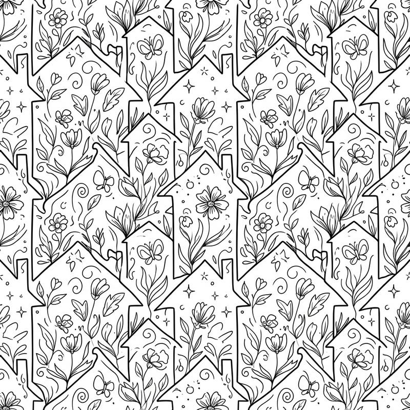 Dive into the beauty of spring with this unique house tessellations coloring page. Featuring interlocking homes adorned with blossoming flowers and delicate butterflies, it offers a refreshing artistic escape for all ages.