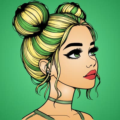 realistic girl with buns on the top of her head
