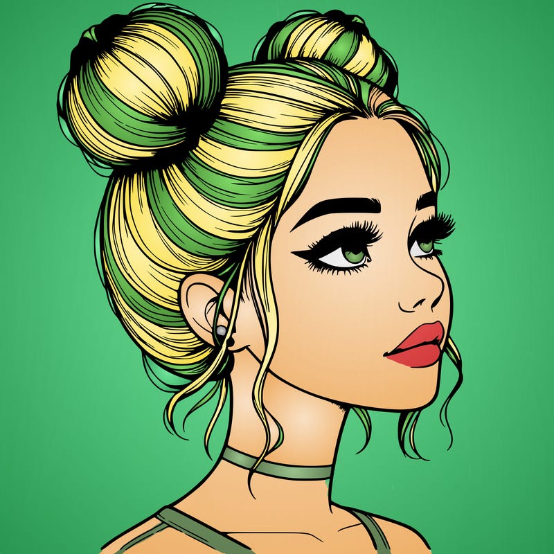 realistic girl with buns on the top of her head