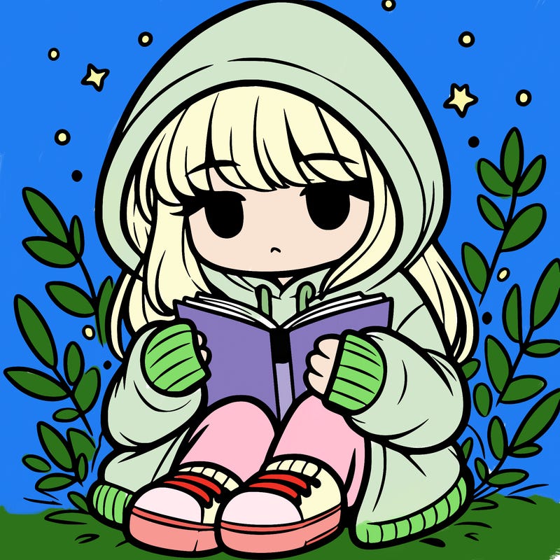 girl in oversized hoodie reading a book