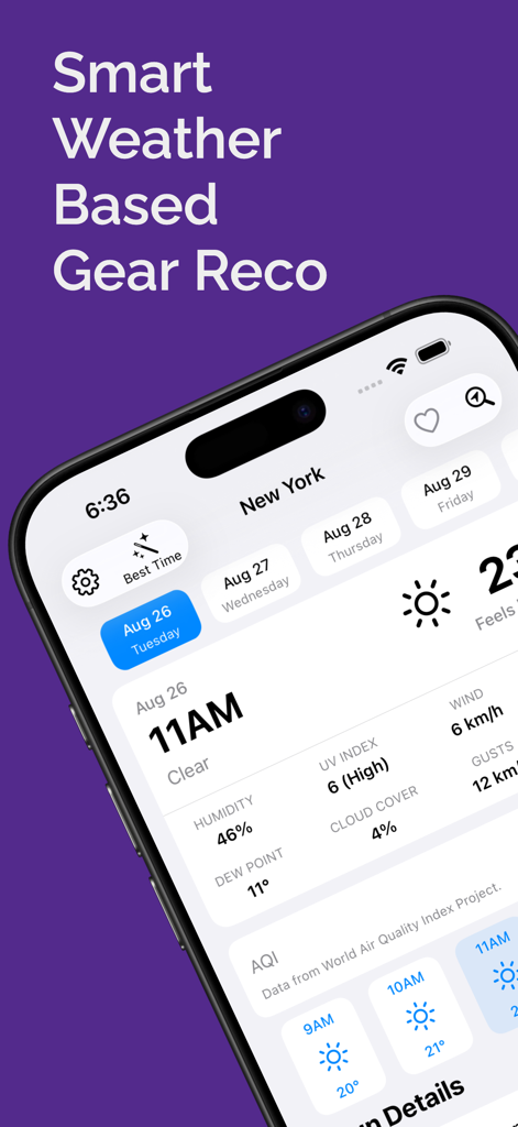RunPrep - Weather for Runners - RunPrep app interface showing detailed weather data and smart gear recommendations for runners in New York