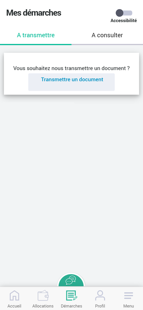 L'écran des procédures de l'application Caf affichant l'option permettant de soumettre un document