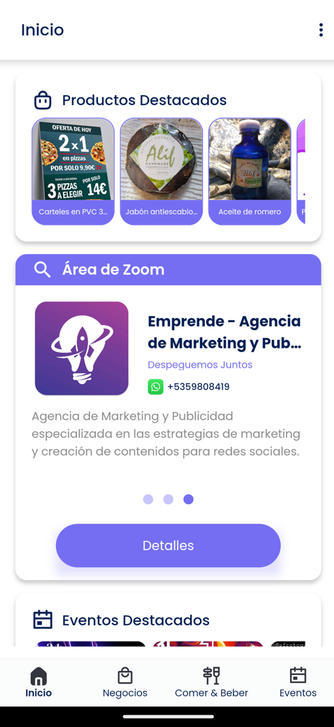 La Lupa App - La Lupa App home screen showing featured products and local business services in Spanish.