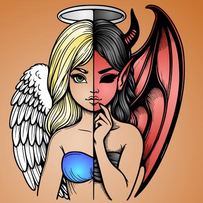 realistic angel half demon