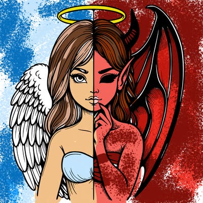 realistic angel half demon