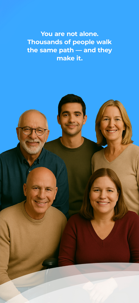 Nelaton: Self-Catheterization - A group of smiling men and women of different ages representing the supportive Nelaton app community