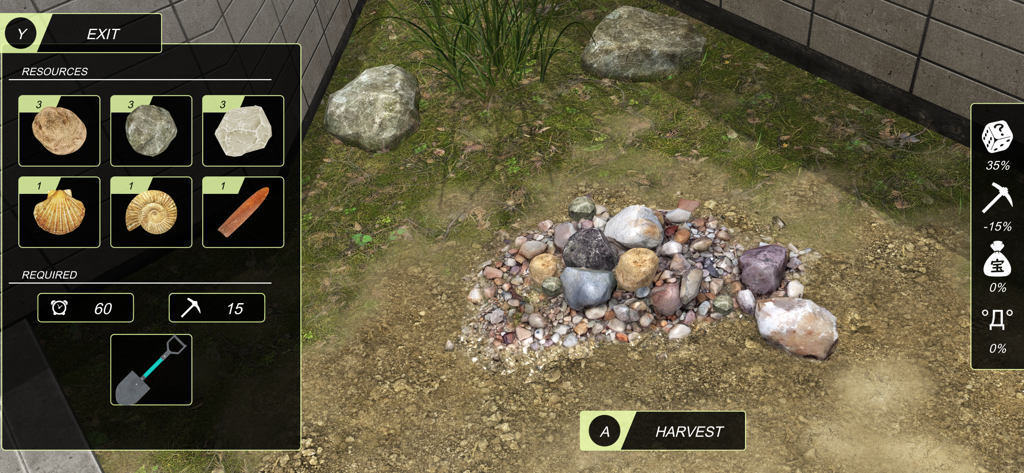 Anime City - A screenshot of Anime City showing the resource gathering interface with various stones and fossils