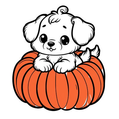 cute little puppy in a pumpkin