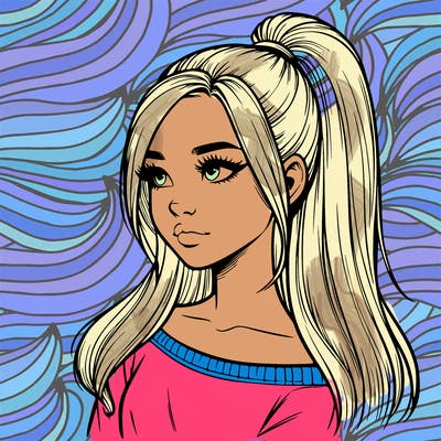 realistic girl with a high ponytail