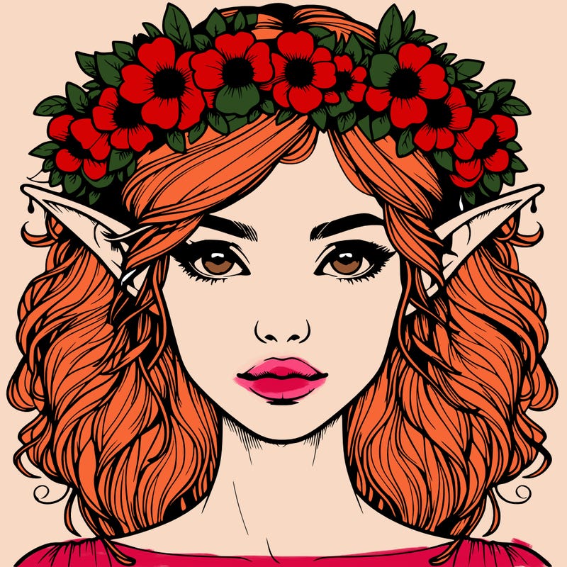 realistic female elf with flower crown