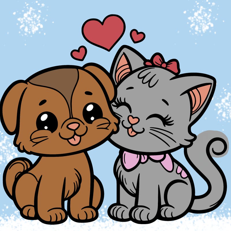 cat with a dog and in love