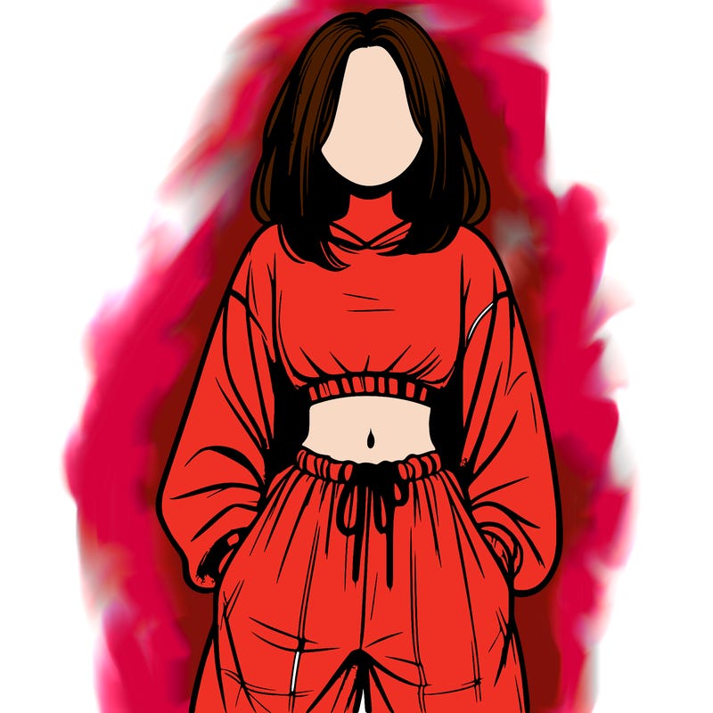 realistic girl faceless with baggy pants and a crop top