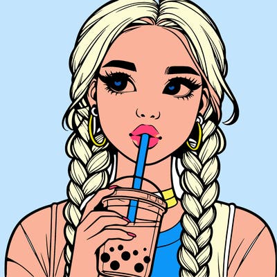 realistic girl with braided hair drinking boba