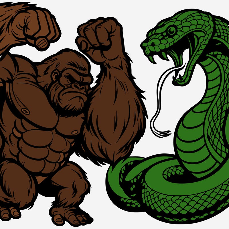 king kong with a giant python battling