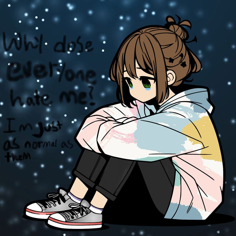 sad anime girl sitting alone