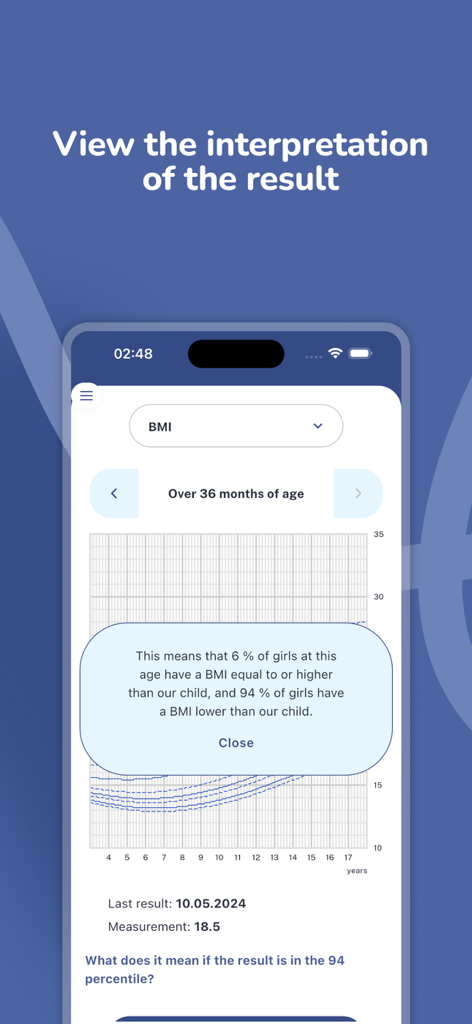 Antek - monitor child’s growth - Grafico di crescita del BMI e interpretazione dei risultati nell'app di sviluppo infantile Antek.