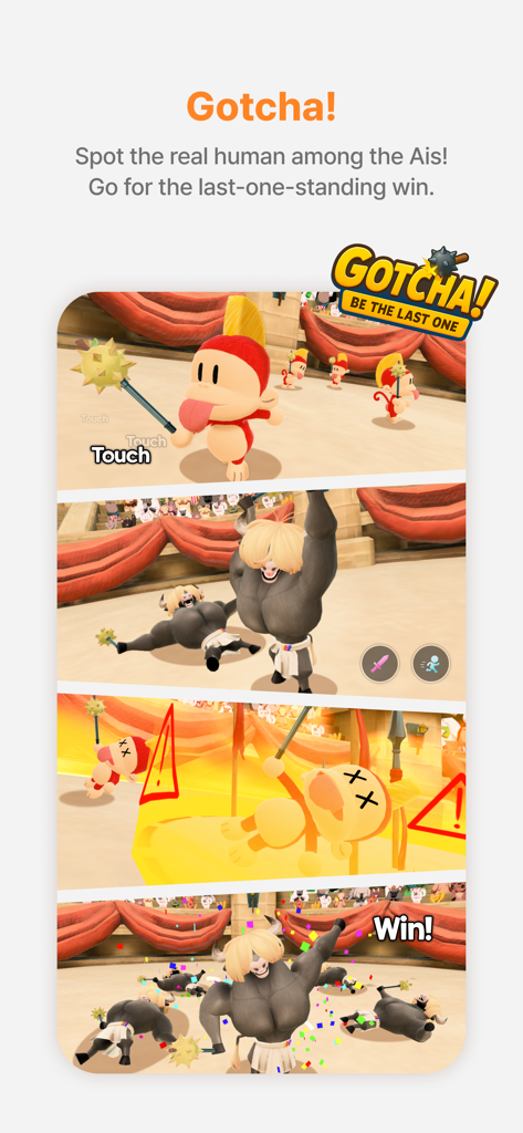 Moii - Heartfelt Connections - Gameplay of the Gotcha mini-game in the Moii app where players identify real humans among AI avatars