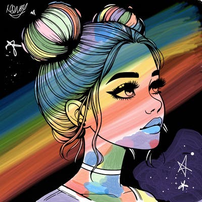 realistic girl with buns on the top of her head