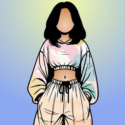 realistic girl faceless with baggy pants and a crop top