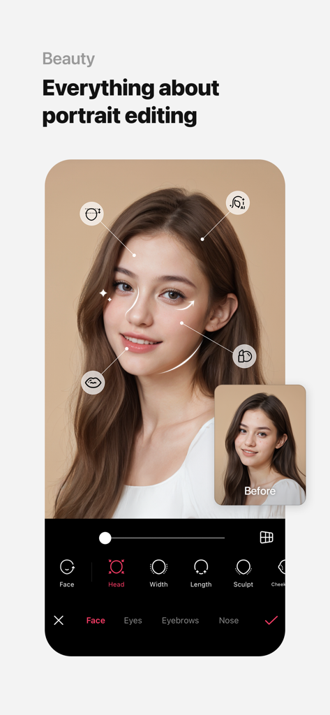 Interface de beauté de l'application EPIK pour l'édition de portraits IA et la retouche de visages