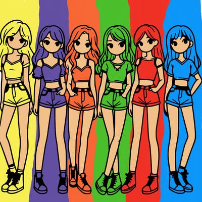 a group of girls wearing crop tops and shorts