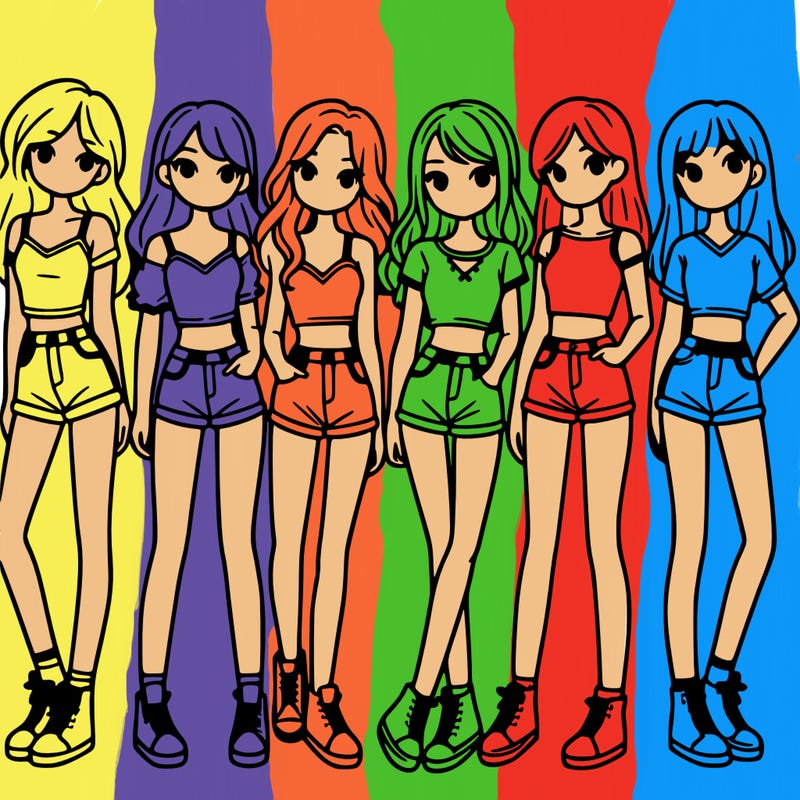 a group of girls wearing crop tops and shorts
