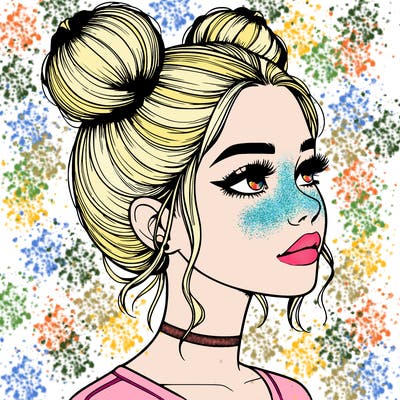 realistic girl with buns on the top of her head