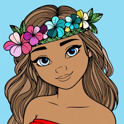 a realistic hawaiian girl with a head band of flowers on her head