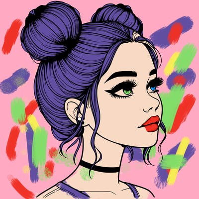 realistic girl with buns on the top of her head